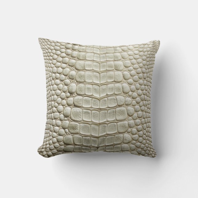 Alligator Crocodile Skin Faux Pearl White Leather  Throw Pillow (Front)