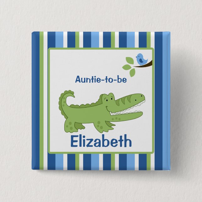 Alligator Customized name tag Button Blue/Green (Front)