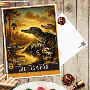 Alligator | Cute Family Vintage Animal Postcard