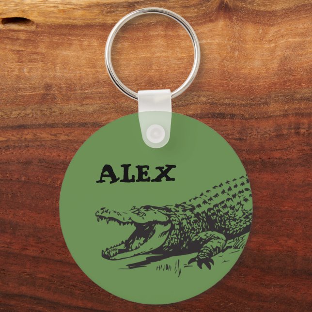 Alligator drawing with custom name keychain (Front)
