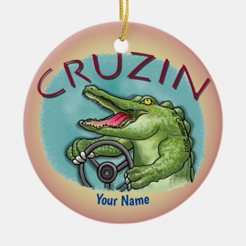 Alligator Driving Car custom name Ceramic Ornament