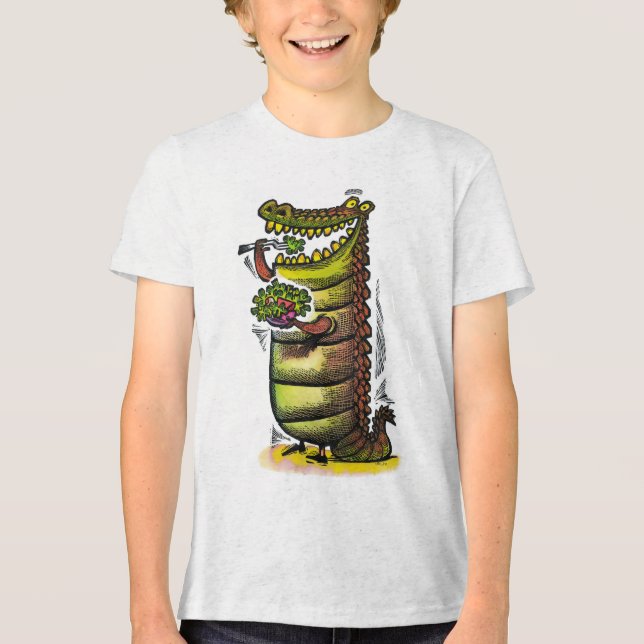 alligator eating a salad Tri-Blend shirt (Front)