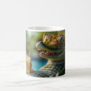 Alligator Enjoying a Poolside Cocktail Coffee Mug