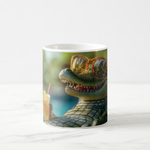 Alligator Enjoying a Poolside Cocktail Coffee Mug