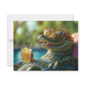 Alligator Enjoying a Poolside Cocktail Holiday Card