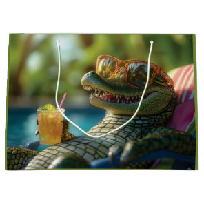Alligator Enjoying a Poolside Cocktail Large Gift Bag