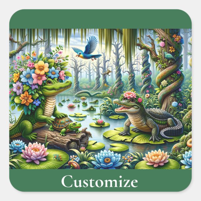 Alligator Fantasy Swamp Thunder_Cove Square Sticker (Front)