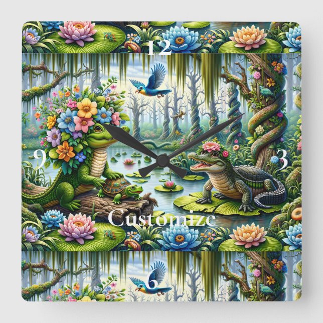 Alligator Fantasy Swamp Thunder_Cove Square Wall Clock (Front)