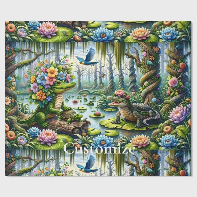 Alligator Fantasy Swamp Thunder_Cove Wrapping Paper (Flat)