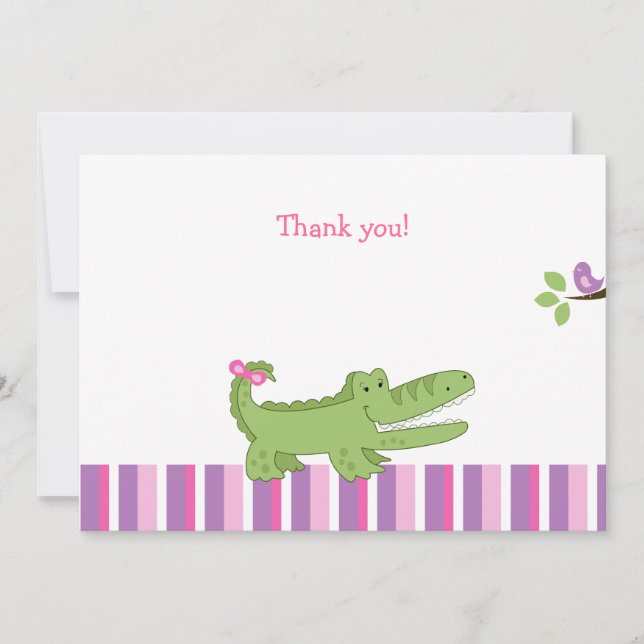Alligator Flat Thank you note -Pink/Green (Front)
