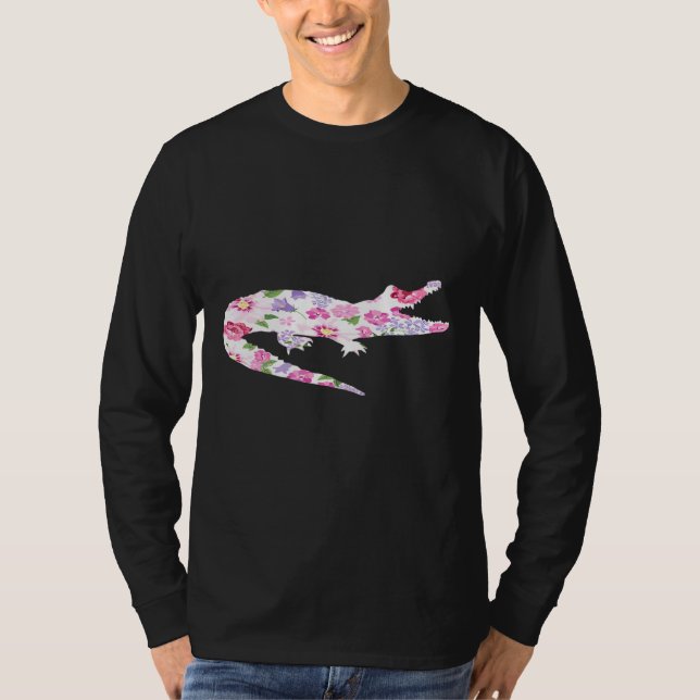 Alligator Floral Print Flower Hippie Hawaiian T-Shirt (Front)