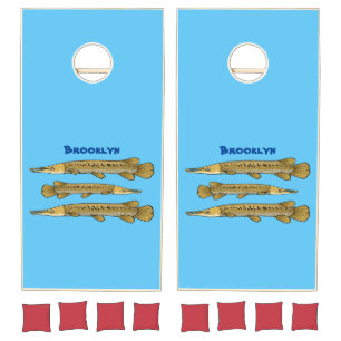 Alligator garfish cartoon illustration  cornhole set