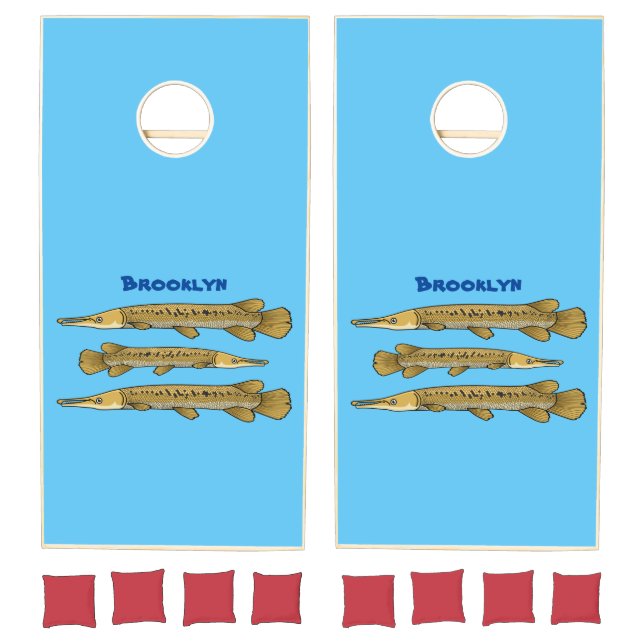 Alligator garfish cartoon illustration  cornhole set (Set)