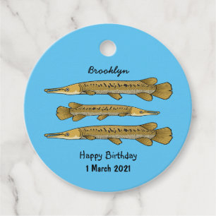 Alligator garfish cartoon illustration favor tags