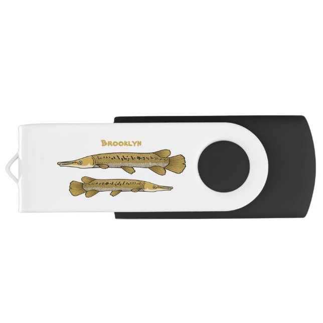 Alligator garfish cartoon illustration flash drive (Back)