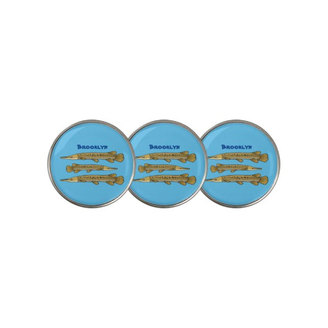 Alligator garfish cartoon illustration golf ball marker (3 Up)
