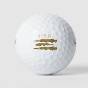 Alligator garfish cartoon illustration golf balls