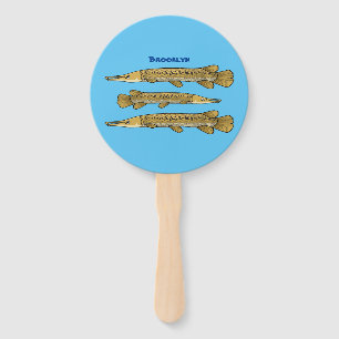 Alligator garfish cartoon illustration hand fan