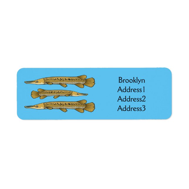 Alligator garfish cartoon illustration label (Front)