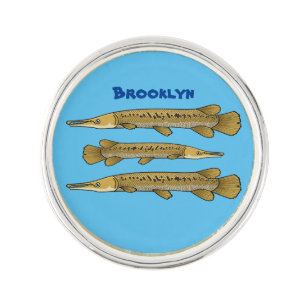 Alligator garfish cartoon illustration lapel pin