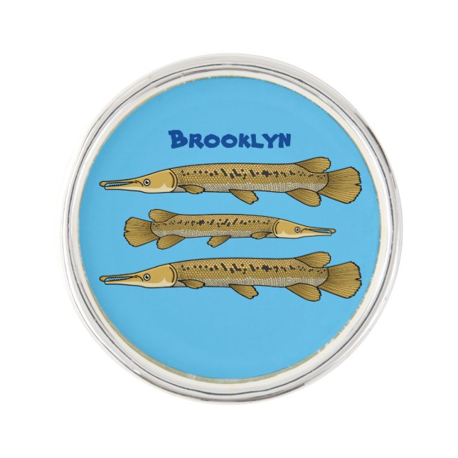 Alligator garfish cartoon illustration lapel pin (Front)