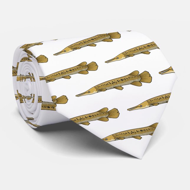 Alligator garfish cartoon illustration  neck tie (Rolled)