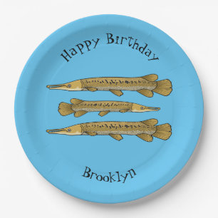 Alligator garfish cartoon illustration paper plates