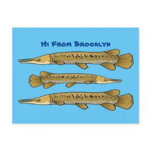 Alligator garfish cartoon illustration postcard
