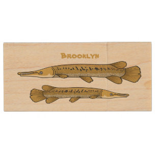 Alligator garfish cartoon illustration wood flash drive