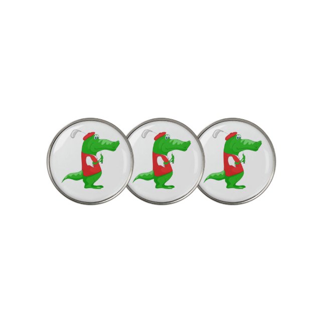 Alligator golfer fun cute and preppy golf ball marker (3 Up)