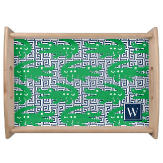  Alligator Greek Key- Green & Navy Monogram Serving Tray
