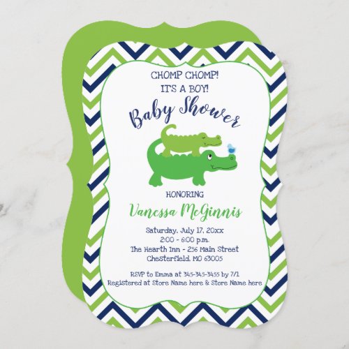 Alligator Green Blue Boy Baby Shower Invitation