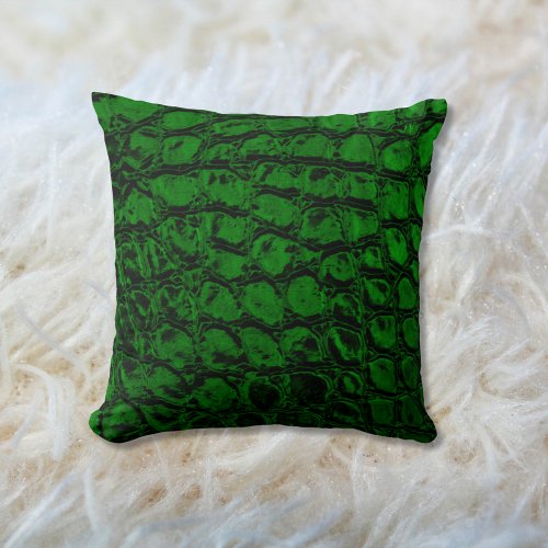 Alligator Green Faux Leather Throw Pillow