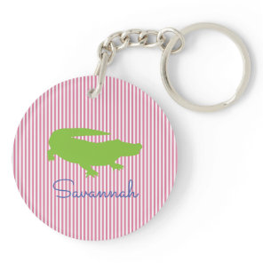 Alligator Green Pink Preppy Personalized Name  Keychain