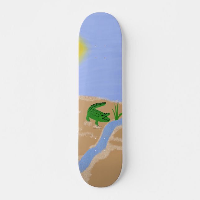Alligator Green Whimsical Cartoon Art Skateboard Deck (Front)