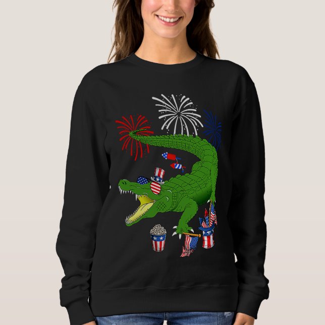 Alligator Holding American Flag Sunglasses Happy 4 Sweatshirt (Front)