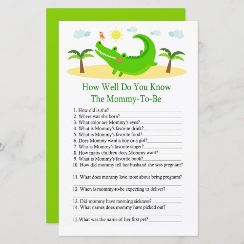 Alligator How well do you know baby shower game