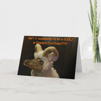 Alligator in A Ram Costume Halloween Card