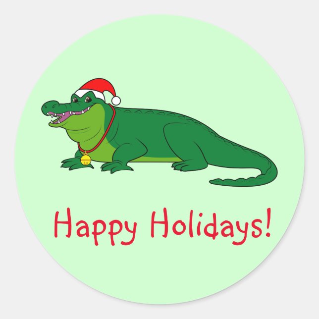 Alligator in a Santa Hat Classic Round Sticker (Front)