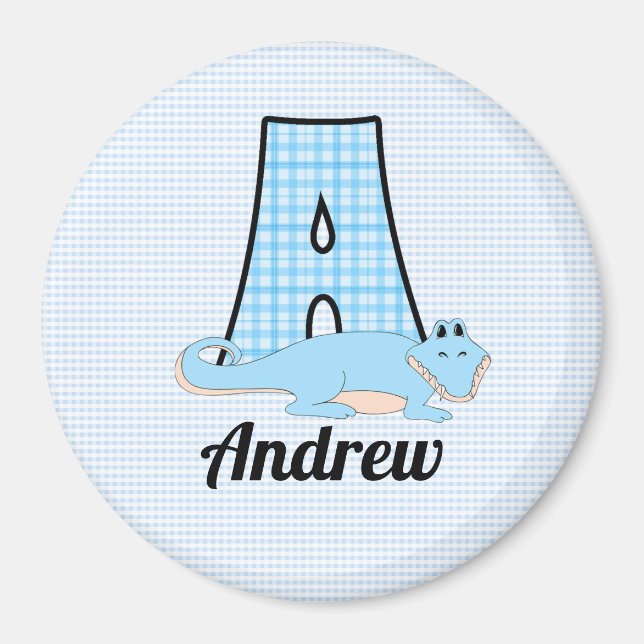 Alligator in Blue with Monogram A Magnet (Front)