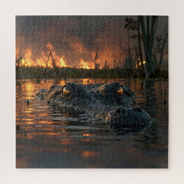 Alligator in Everglades Wildfire Jigsaw Puzzle (Vertical)