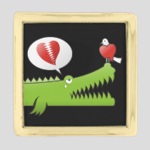 Alligator in Love Gold Finish Lapel Pin
