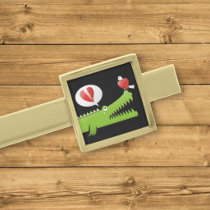 Alligator in Love Gold Finish Tie Bar