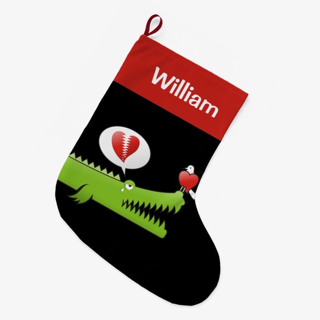 Alligator in Love Large Christmas Stocking (Front (Hanging))