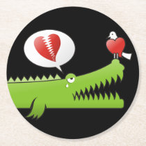 Alligator in Love Round Paper Coaster