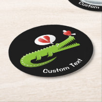 Alligator in Love Round Paper Coaster