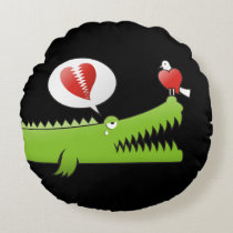 Alligator in Love Round Pillow