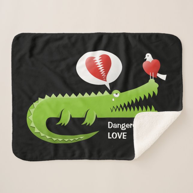 Alligator in Love Sherpa Blanket (Front (Horizontal))