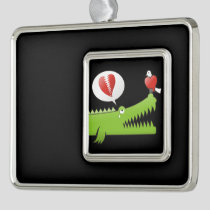 Alligator in Love Silver Plated Framed Ornament