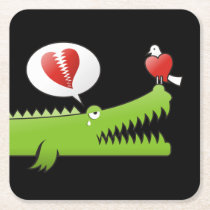 Alligator in Love Square Paper Coaster